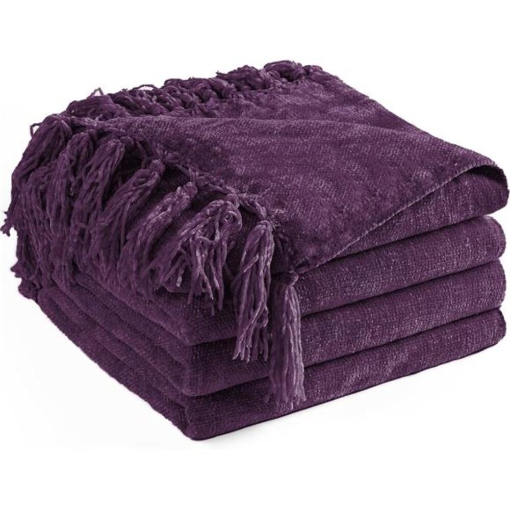 Chenille Throw Blanket 50x60 Soft Cozy Fringe Tassel Decorative Couch Bed Blanke